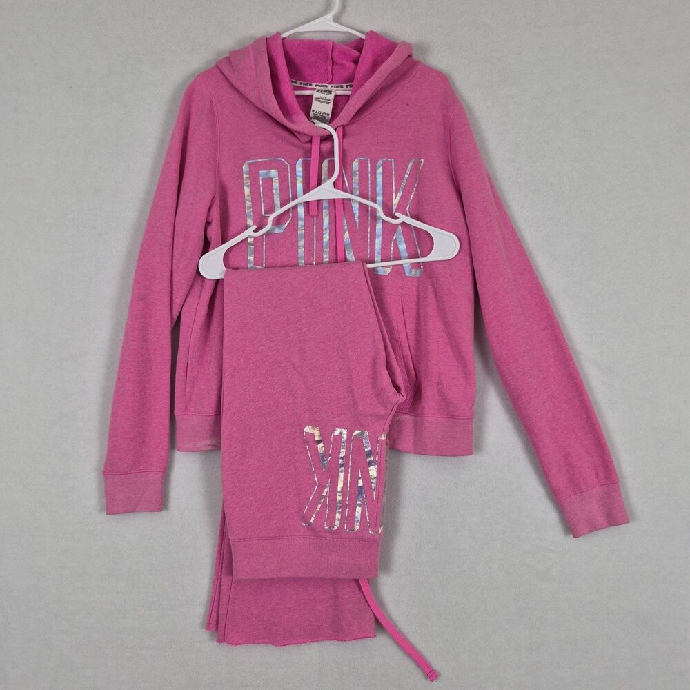 PINK Victoria's Secret Barbie Pink 2 Piece Sweatshirt Sweatpants Large Y2k Track